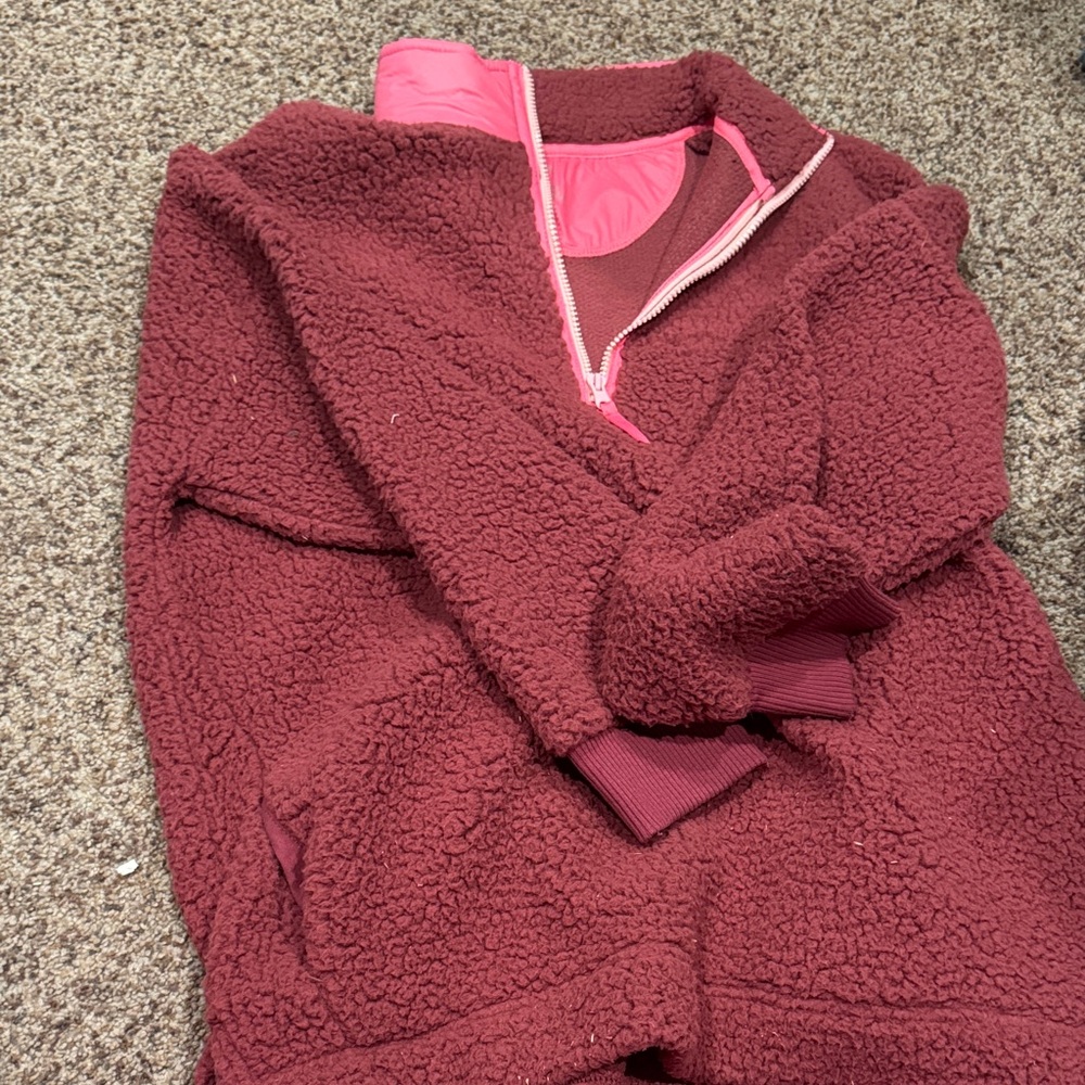 Aerie Burgundy and Pink Sherpa Jacket